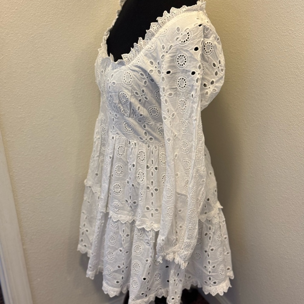 ASOS White Broderie Anglaise Dress Fit Flare Mini Square Neck Cotton 8 NEW - Picture 5 of 9